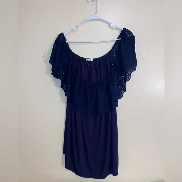 Maurices Embroidered Off the Shoulder Blouse Size 3XL Navy Blue - Picture 3 of 5